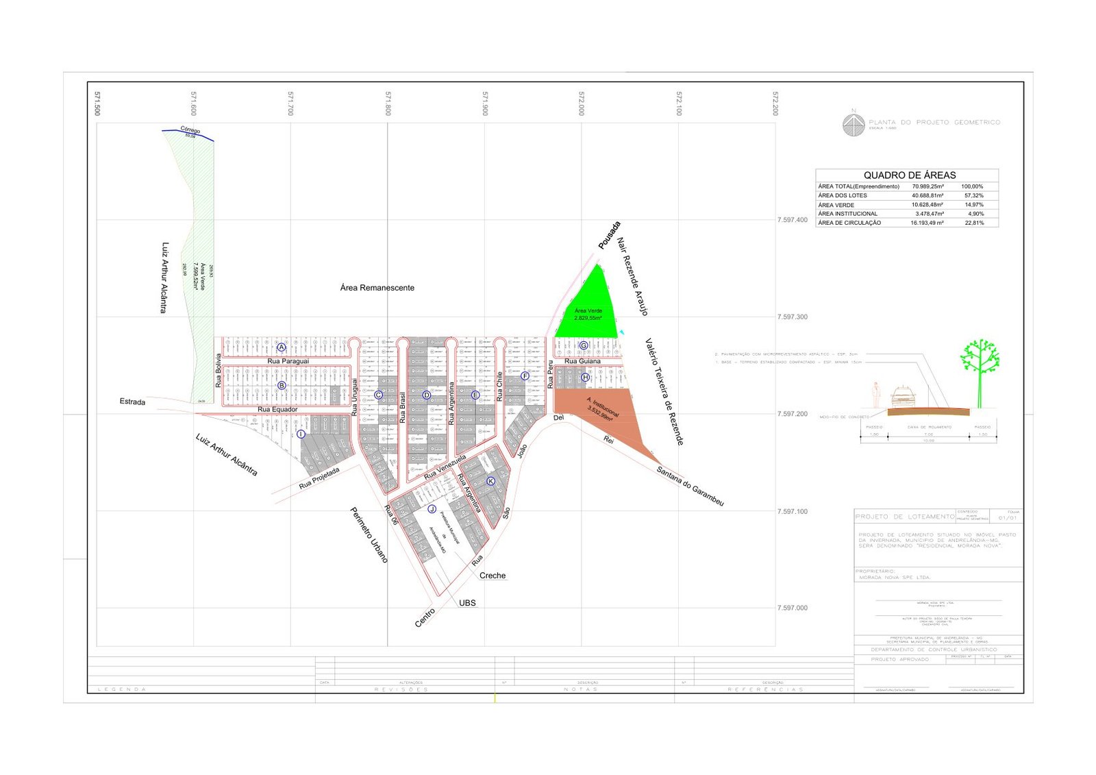 Planta técnica do Morada Nova com quadras e lotes